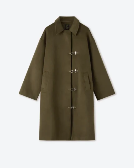 Shinzo Green Wool Clasp Trench Coat