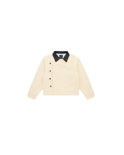 15oz Beige Canvas Cowhide Collar Workwear Jacket