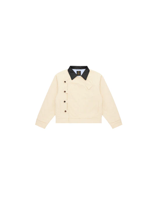 Shinzo_MAR_WEB_010-copy_black.webp Shinzo 15oz Beige Canvas Cowhide Collar Jacket - Image 1