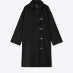 Shinzo Black Wool Clasp Trench Coat