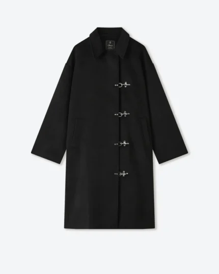 Shinzo Black Wool Clasp Trench Coat