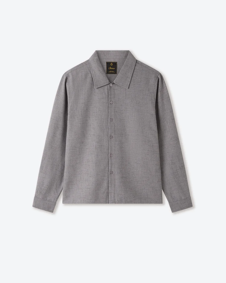 grey-wool-suit-shirt-front Shinzo Granite Mélange Slub Button Up